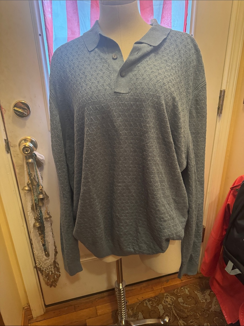 Men's Tommy Bahama Textured Polo Sweater in Slate Blue